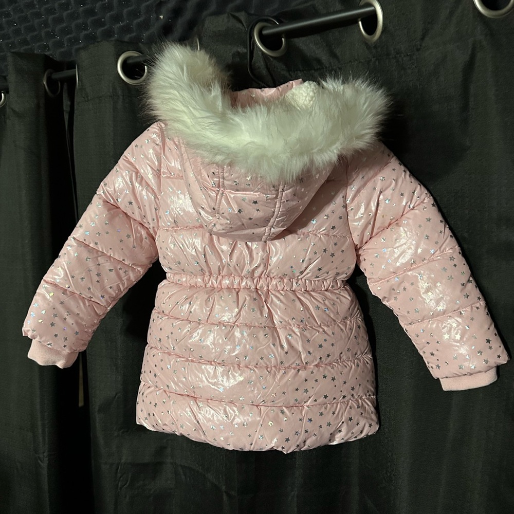 Pink Star Patterned Puffer Jacket - Picture 2 of 4